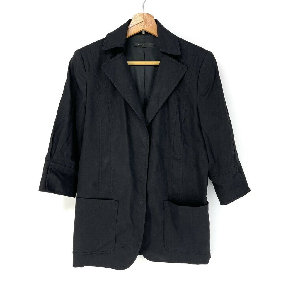 Size 4 Elie Tahari Black Linen Blazer Half Sleeve